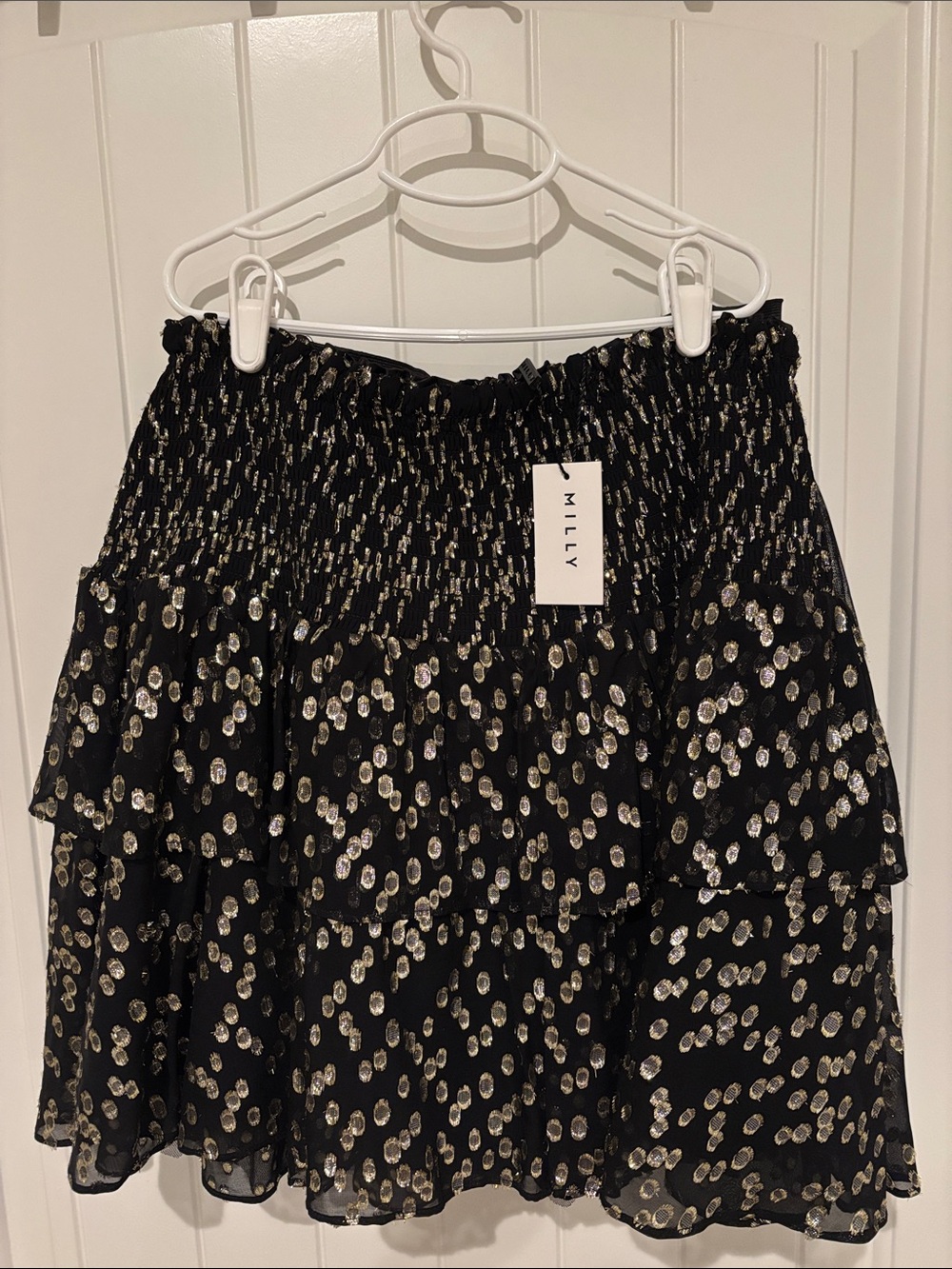 Milly Black Skirt with Silver Metallic Dot Print